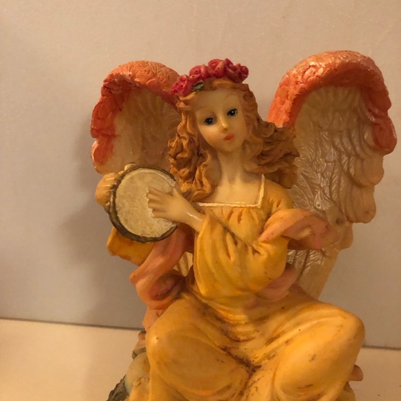 Antique Angel Figurine with Drum - Yellow and Orange